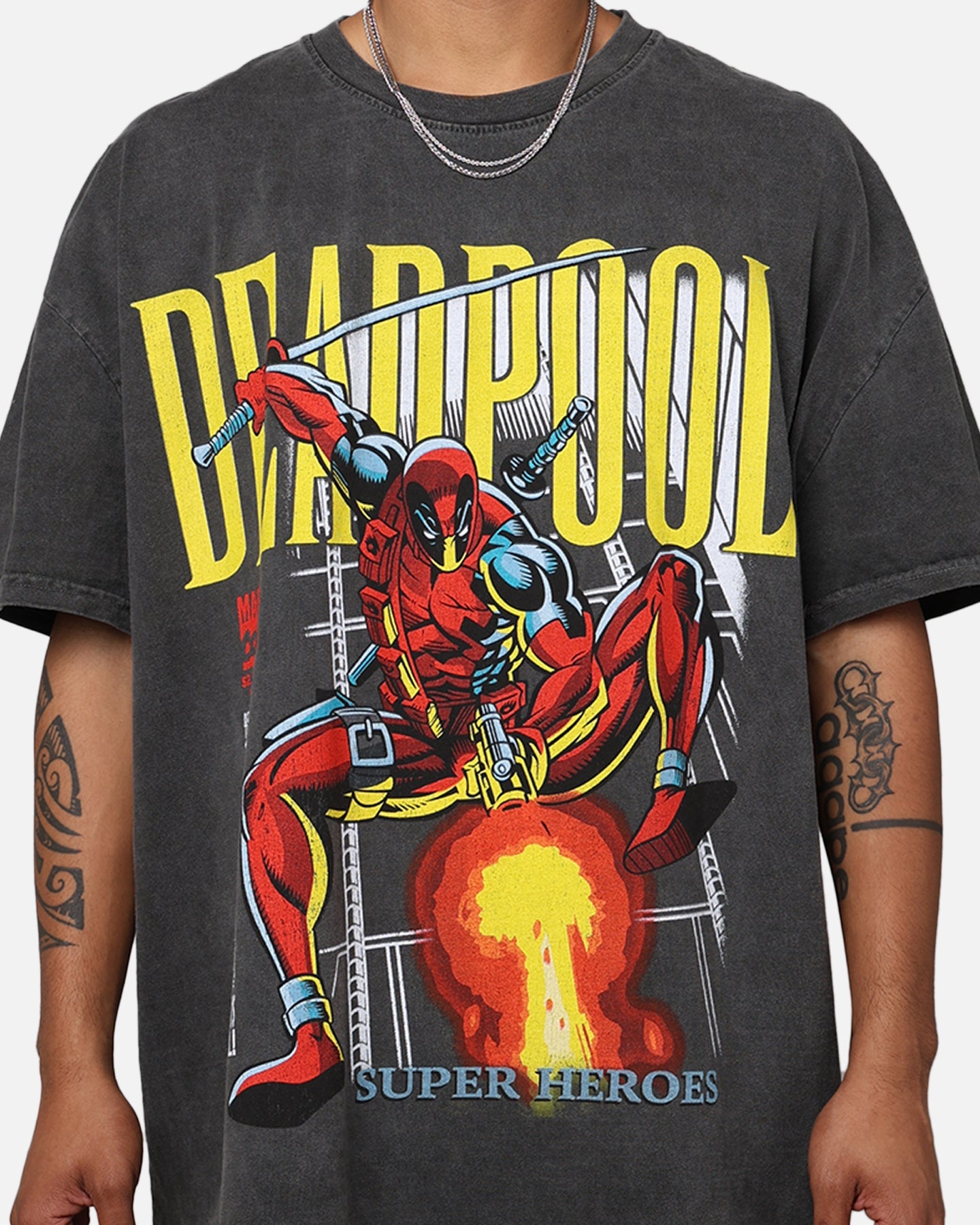 Marvel Deadpool Comic Heavyweight T-Shirt Black Wash