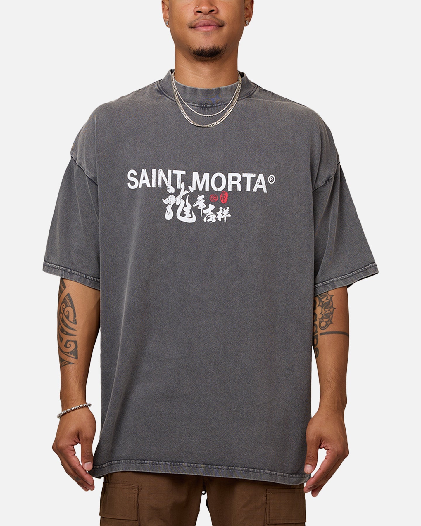 Saint Morta Dragon Mock T-Shirt Washed Charcoal