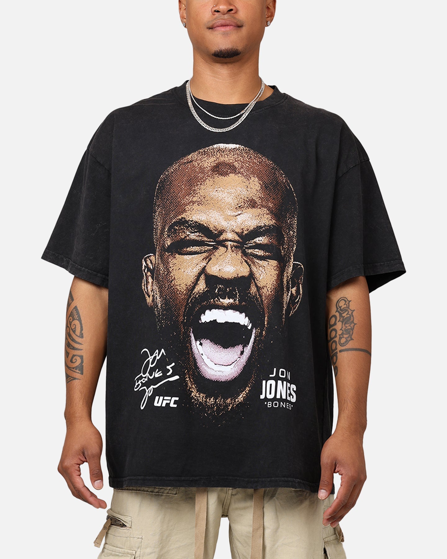 UFC By Goat Crew Jon Jones Big Face T-Shirt Black Acidwash