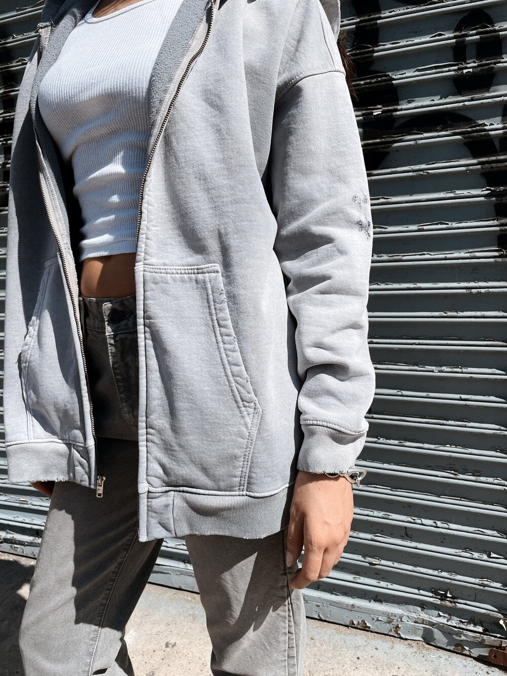 OVERSIZE ZIP-UP HOODIE AGED GREY