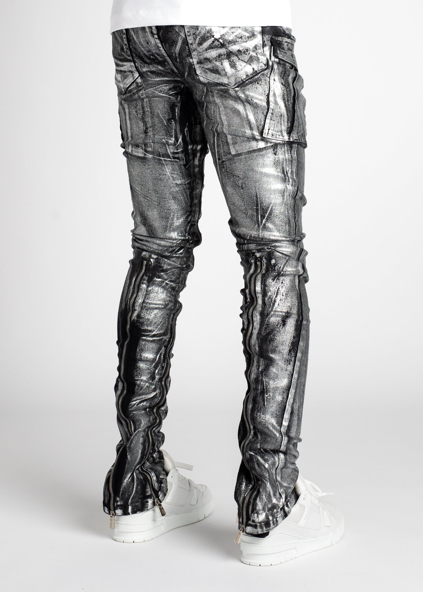 Silver Metallic Stacked Denim