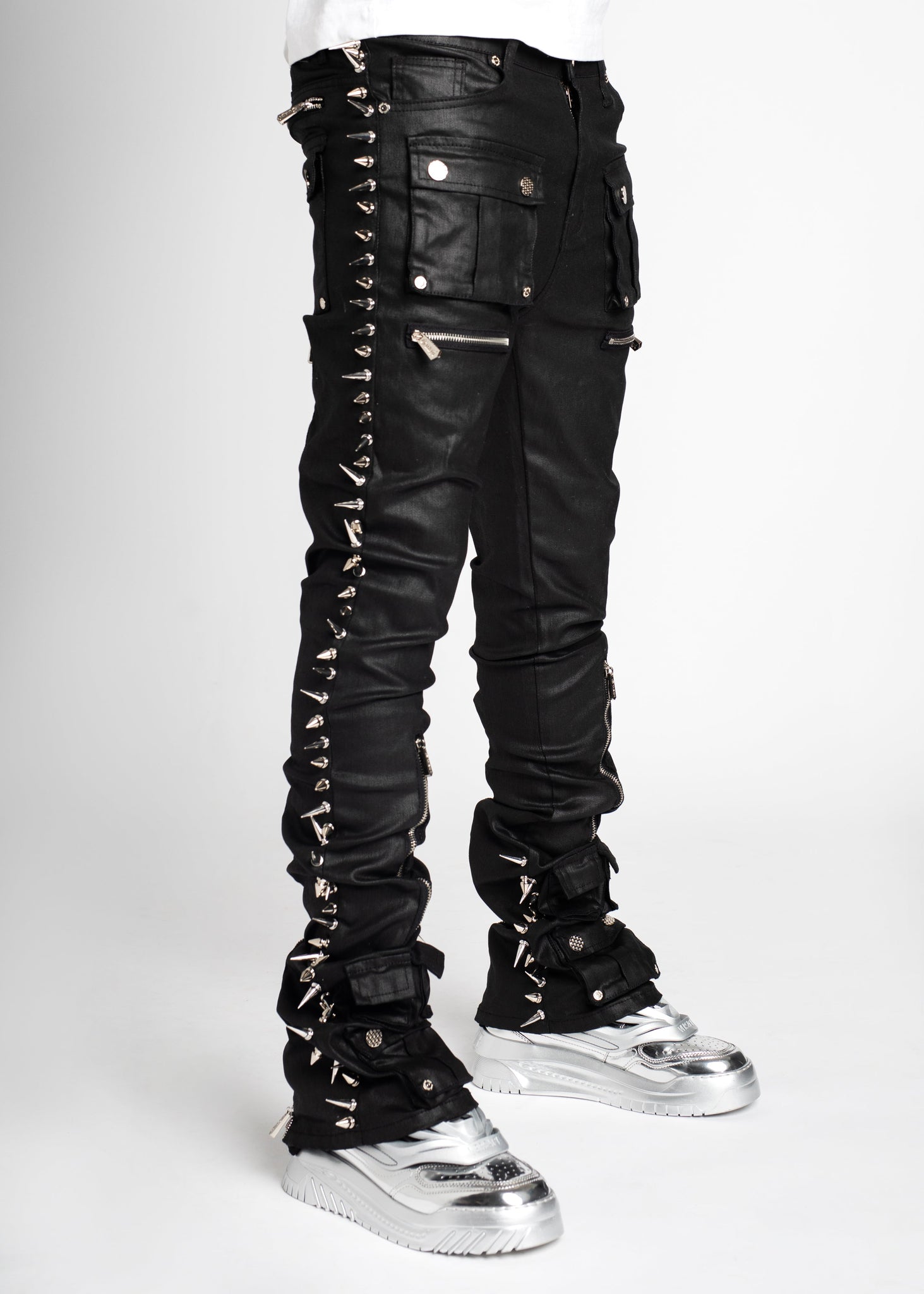 Obsidian Black Waxed Spikes Denim