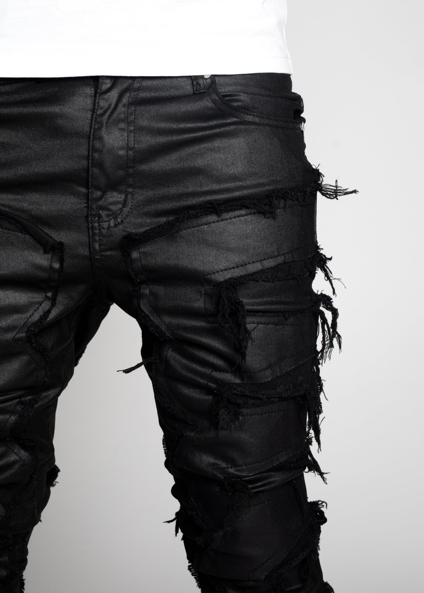 Obsidian Black Waxed Stacked Denim