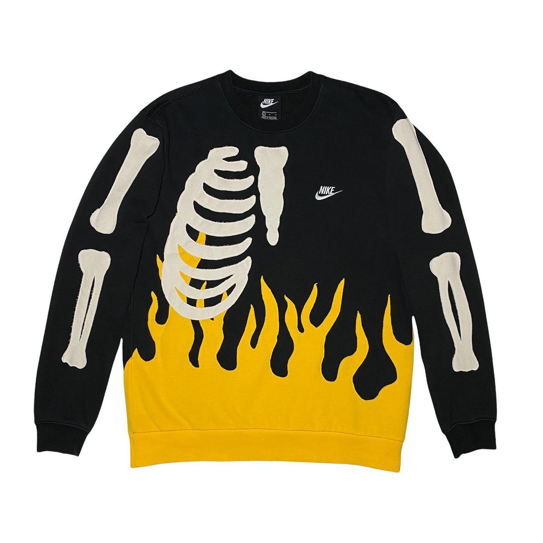 Reworked Skeleton Yellow Flames Sweatshirt