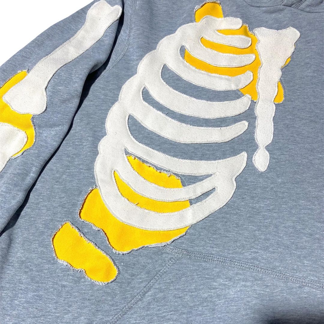 Reworked Nike Skeleton Hoodie Gray/Yellow