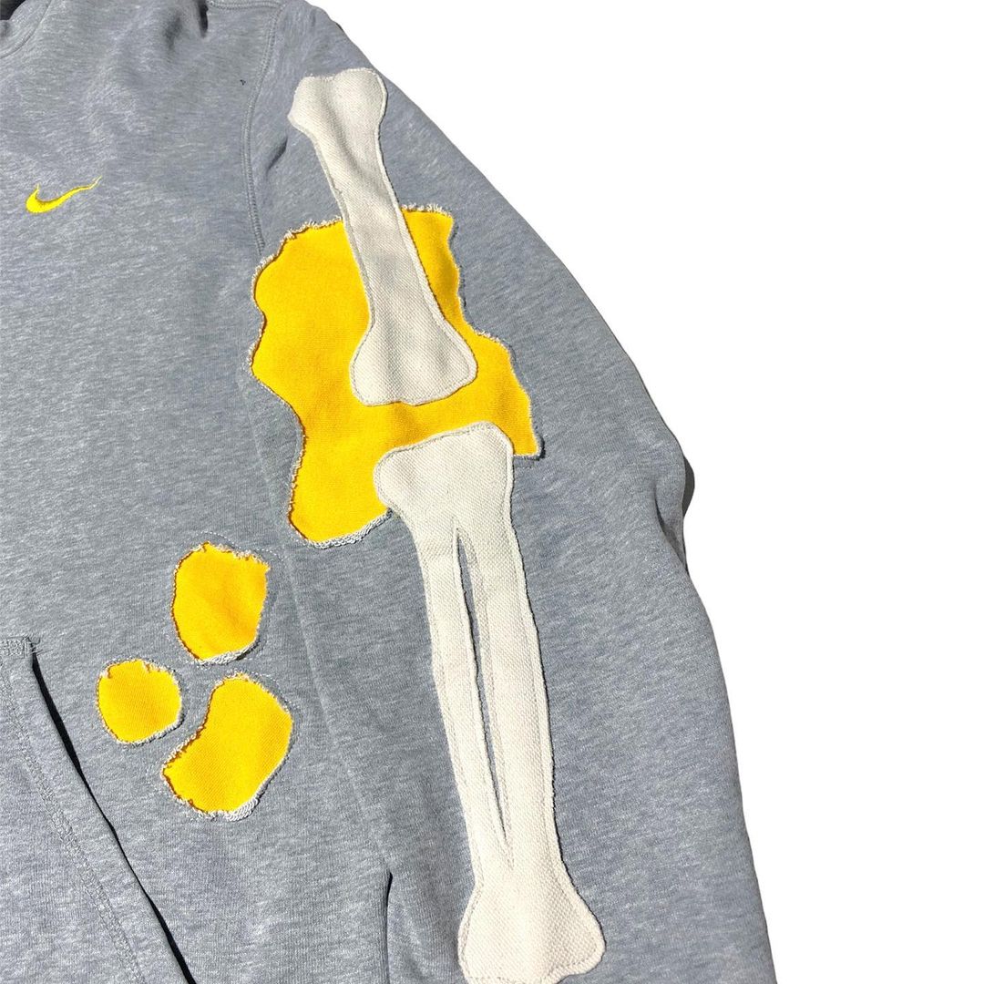 Reworked Nike Skeleton Hoodie Gray/Yellow