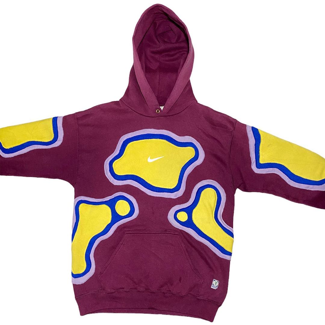 Reworked Nike Thermal Hoodie Maroon/Yellow