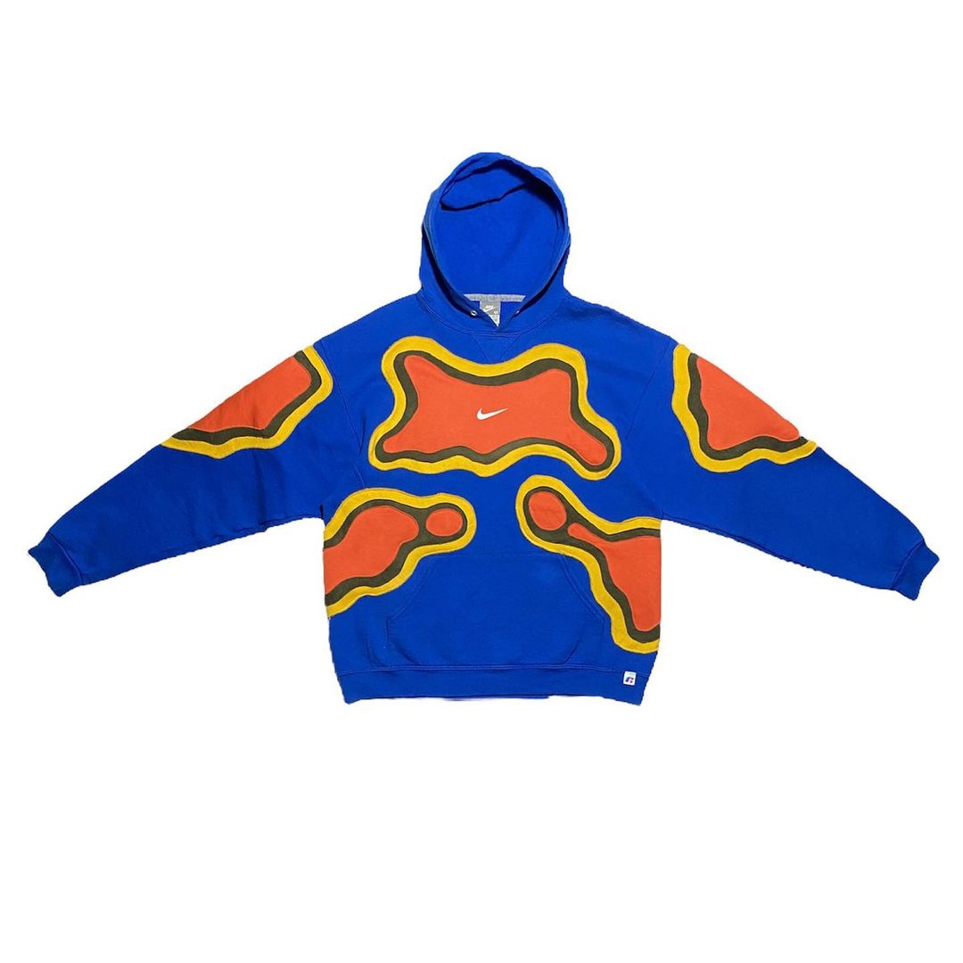 Reworked Nike Thermal Hoodie Blue/Yellow/Orange