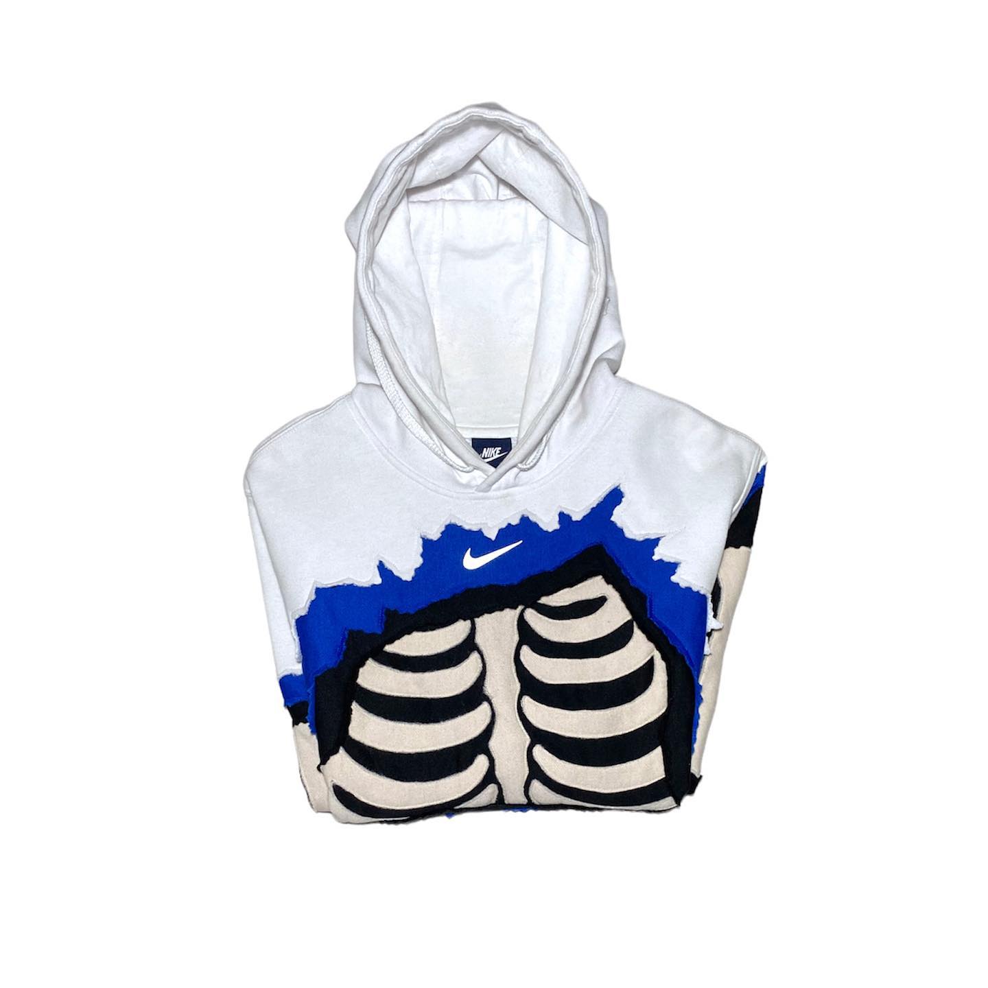 Reworked Nike Skeleton Hoodie White/Black/Blue