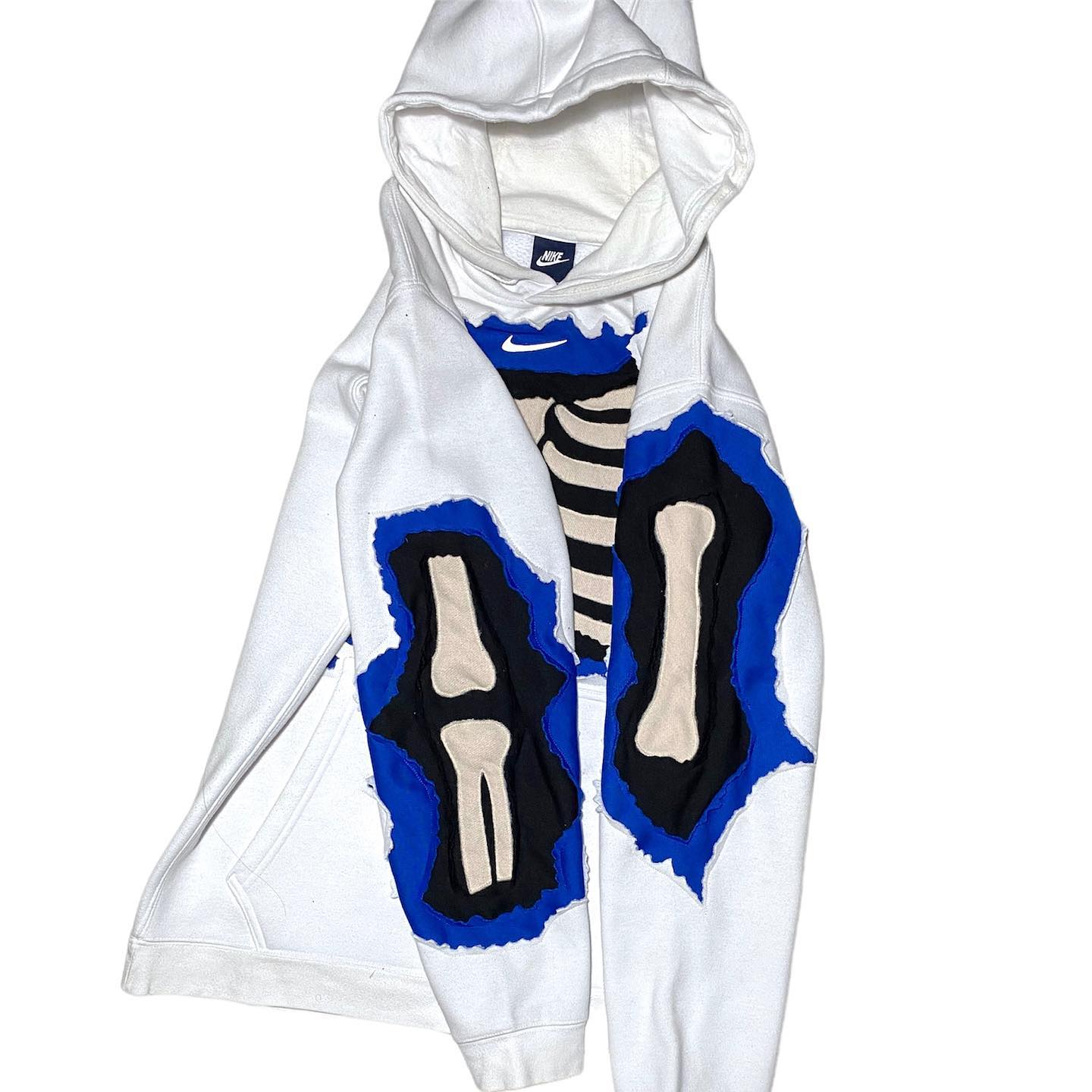 Reworked Nike Skeleton Hoodie White/Black/Blue