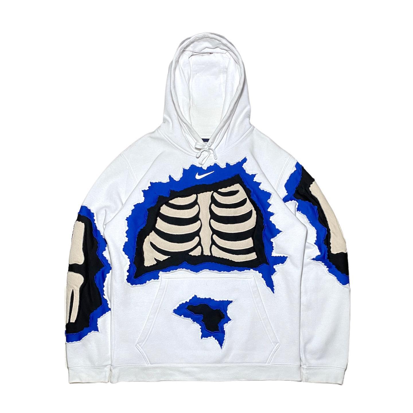 Reworked Nike Skeleton Hoodie White/Black/Blue