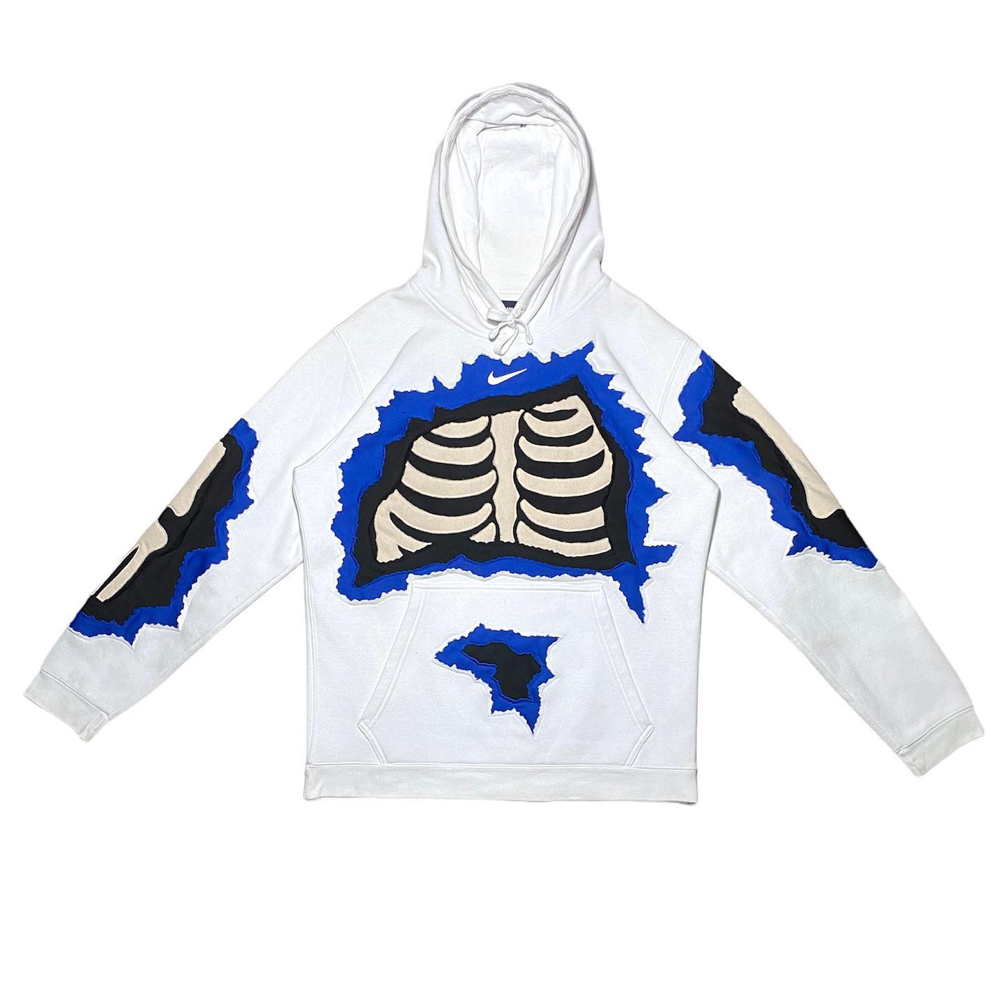 Reworked Nike Skeleton Hoodie White/Black/Blue