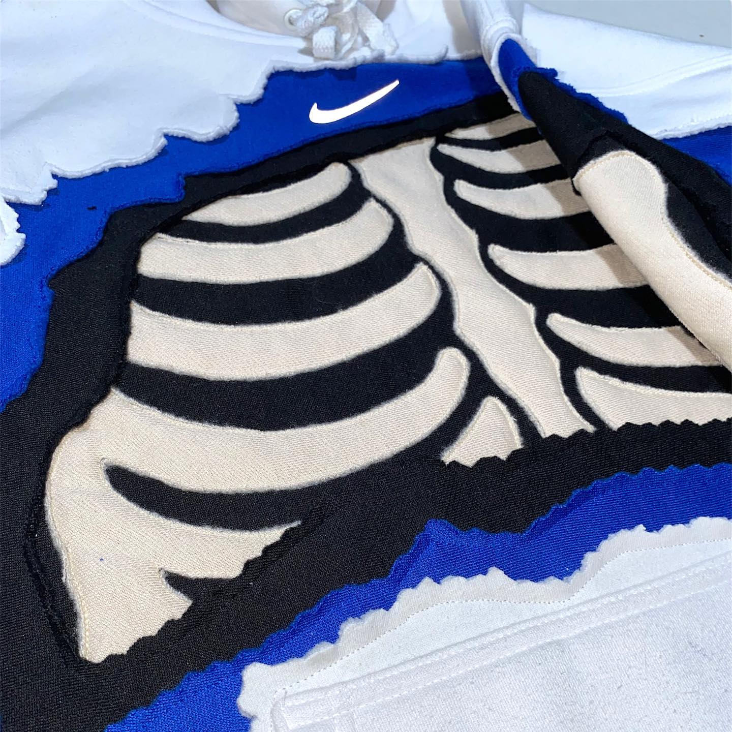 Reworked Nike Skeleton Hoodie White/Black/Blue