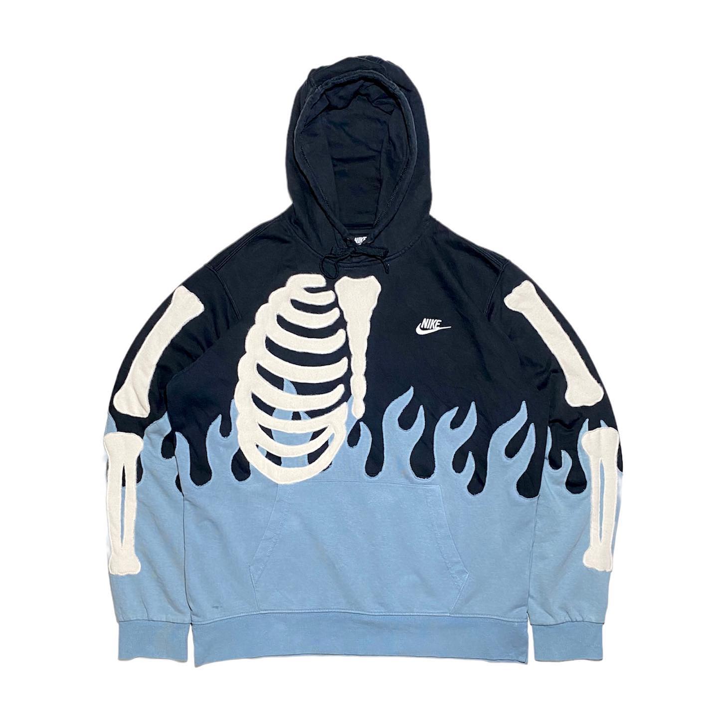 Reworked Nike Skeleton Flames Hoodie Skyblue