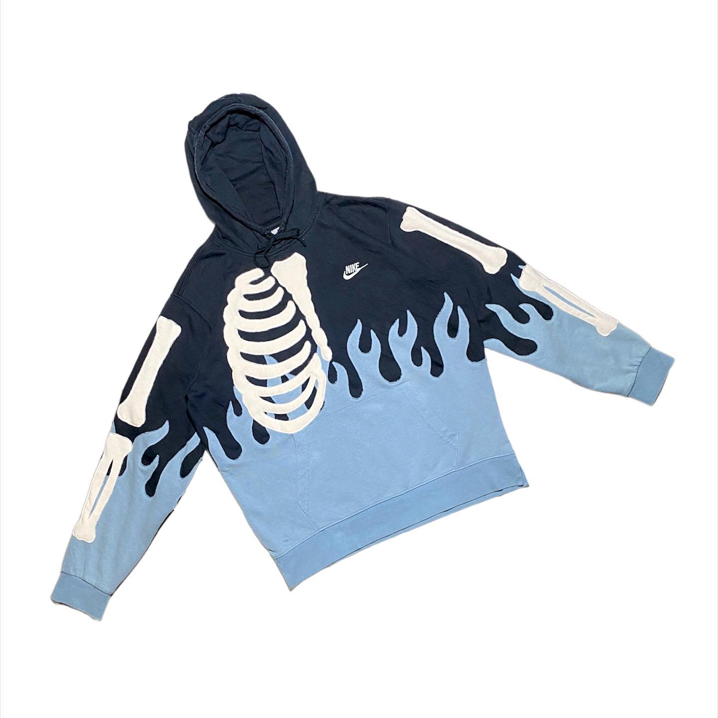 Reworked Nike Skeleton Flames Hoodie Skyblue