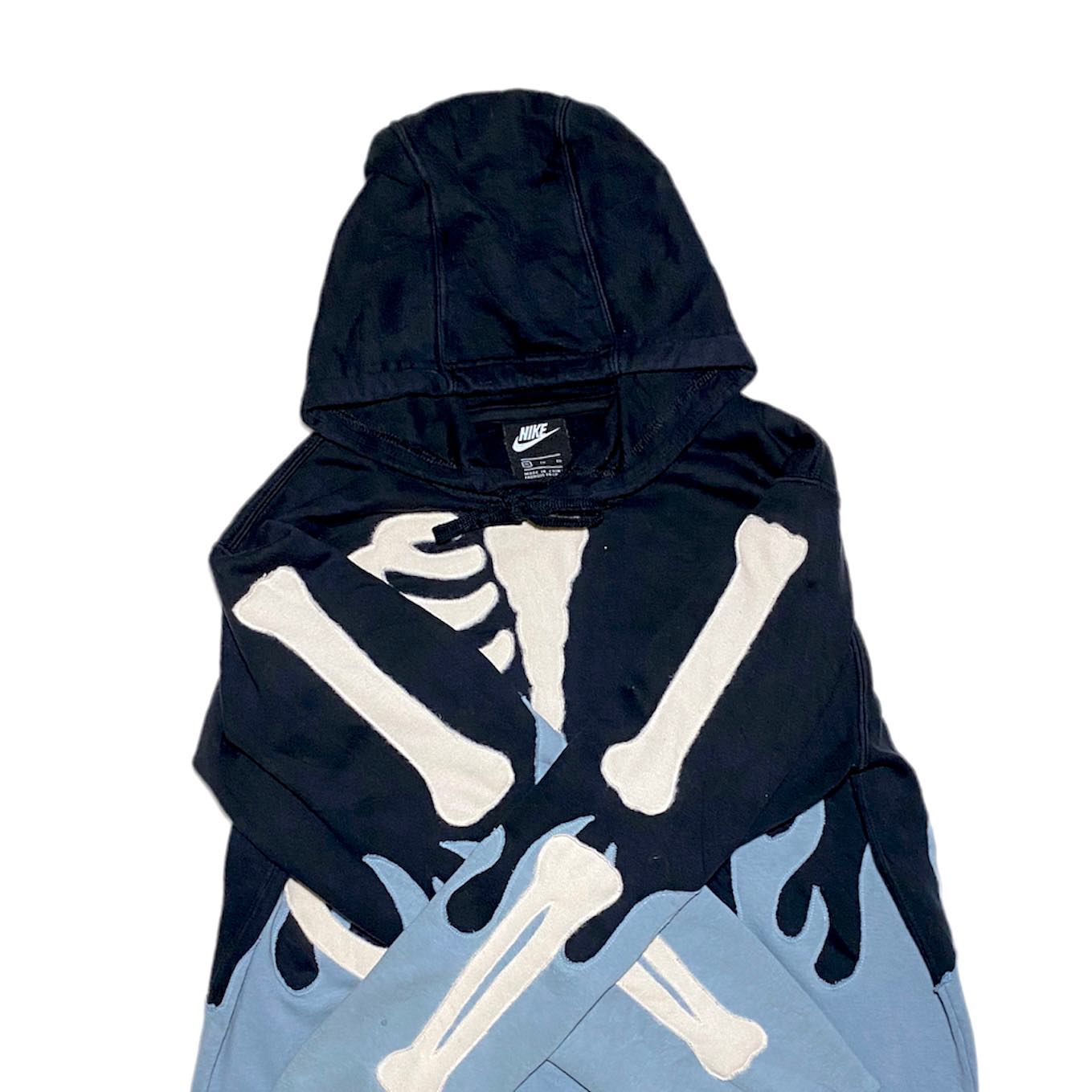 Reworked Nike Skeleton Flames Hoodie Skyblue