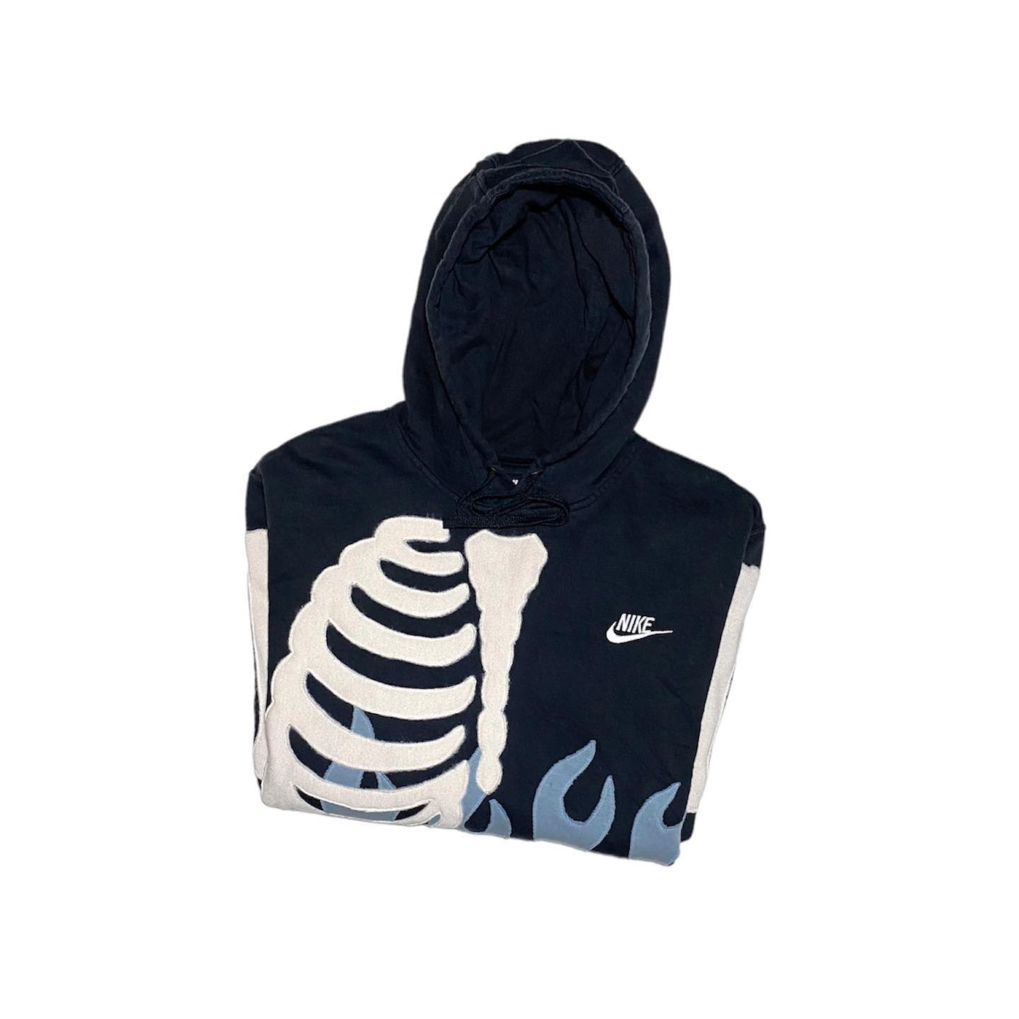 Reworked Nike Skeleton Flames Hoodie Skyblue