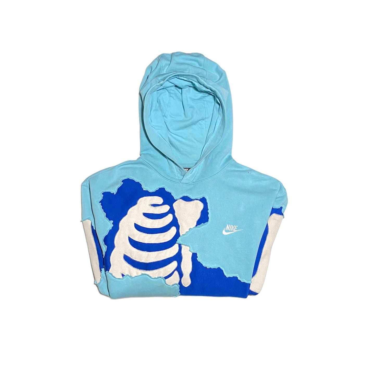 Reworked Nike Rip Skeleton Hoodie Skyblue/Blue