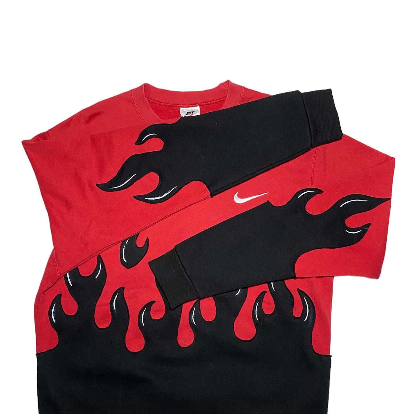 Reworked Nike Flame Sweatshirt Black/Red