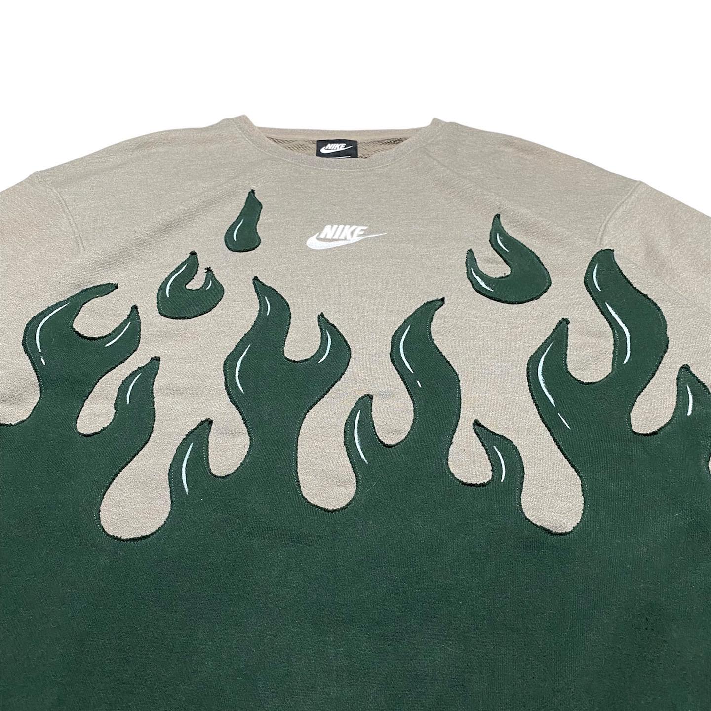 Reworked Nike Flames Sweatshirt Gray/Green