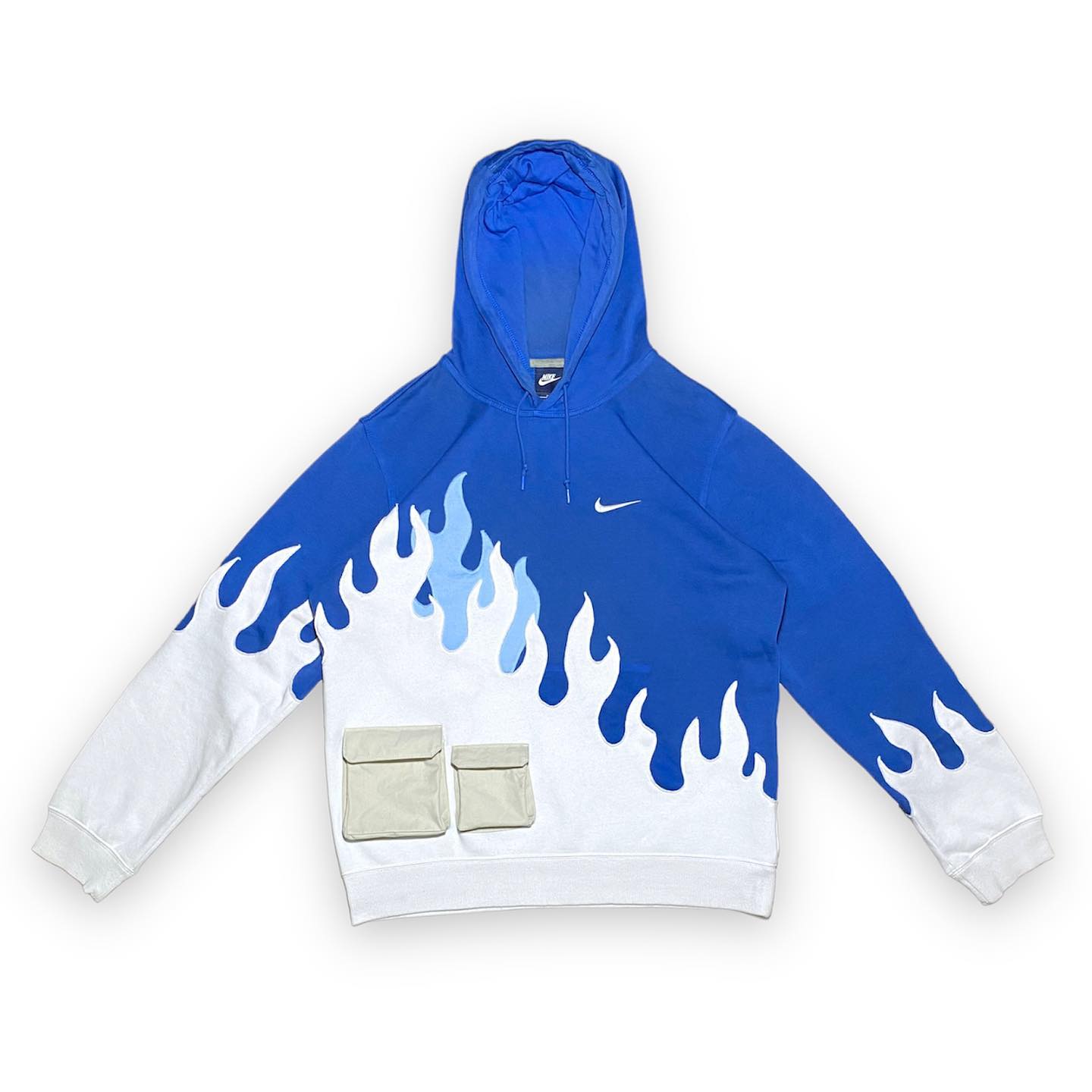 Reworked Nike Blue Flames Pocket Hoodie