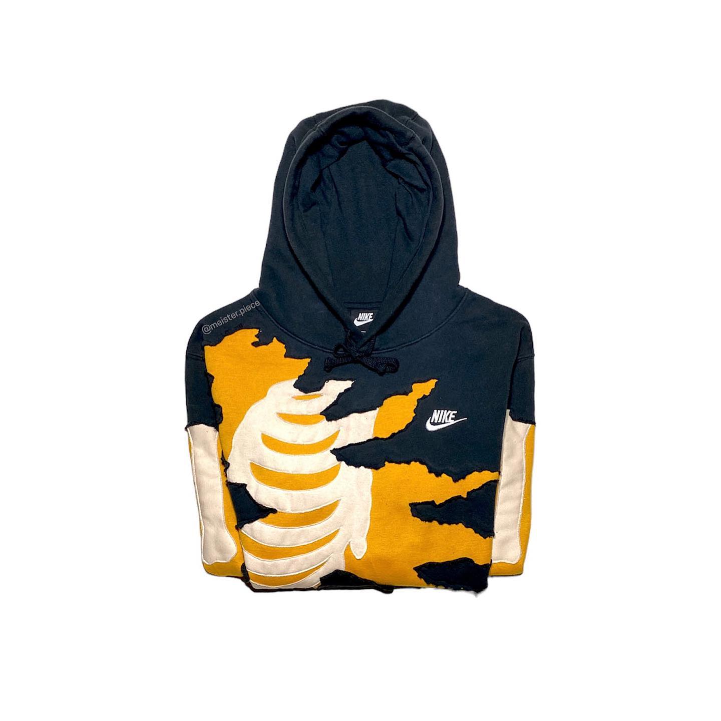 Reworked Nike Skeleton Scratch Hoodie Black/Yellow