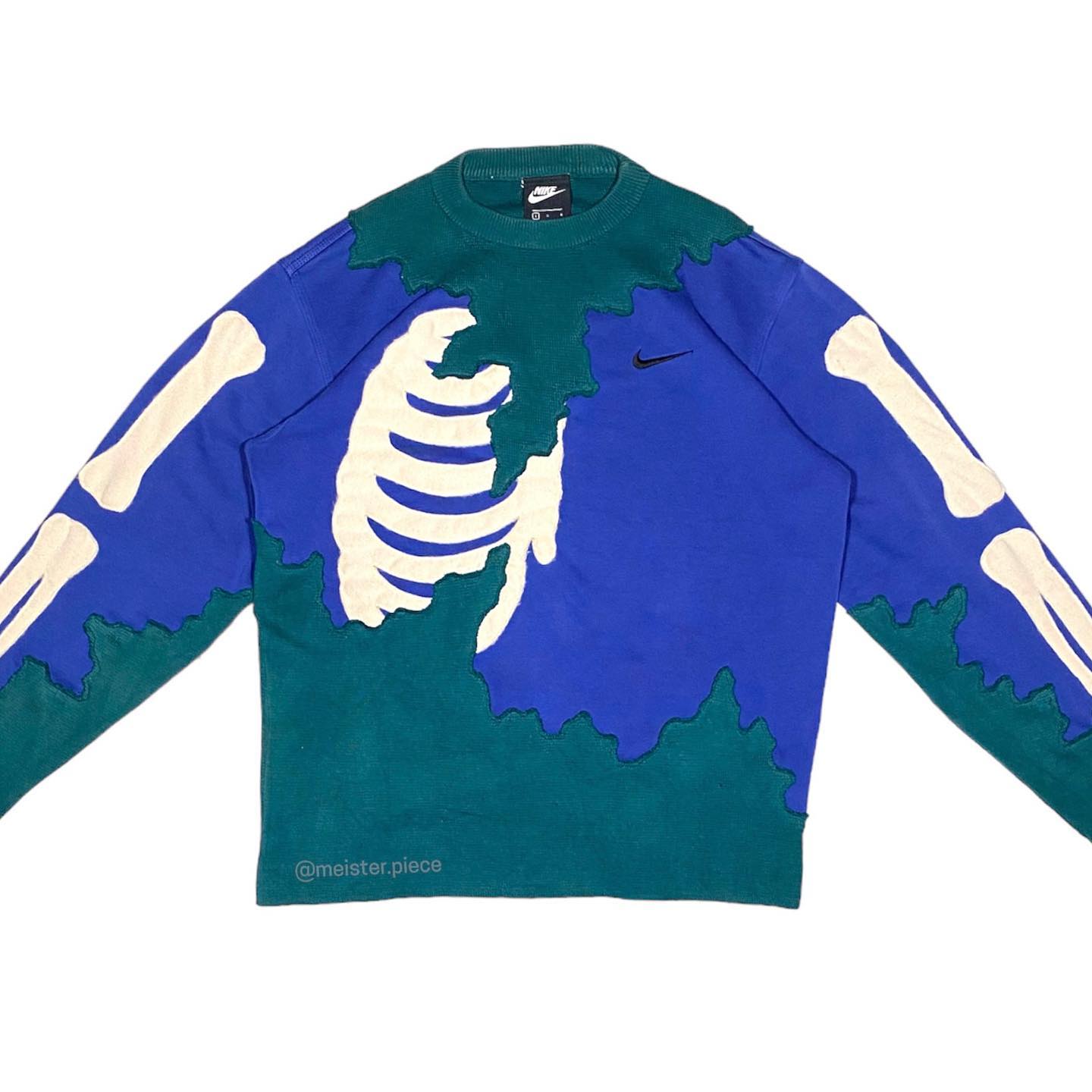 Reworked Nike Skeleton Scratch Sweatshirt Green/Blue