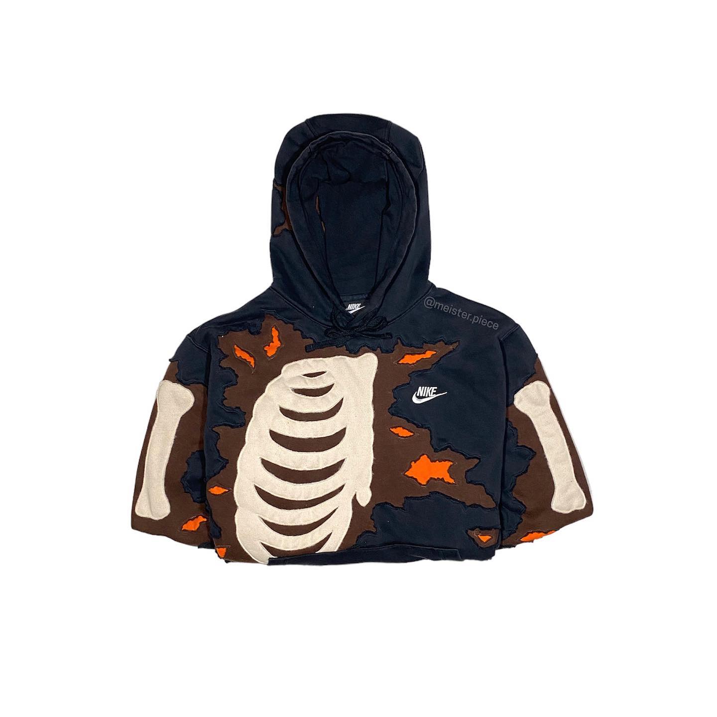 Reworked Nike Skeleton Scratch Hoodie Black/Brown/Orange