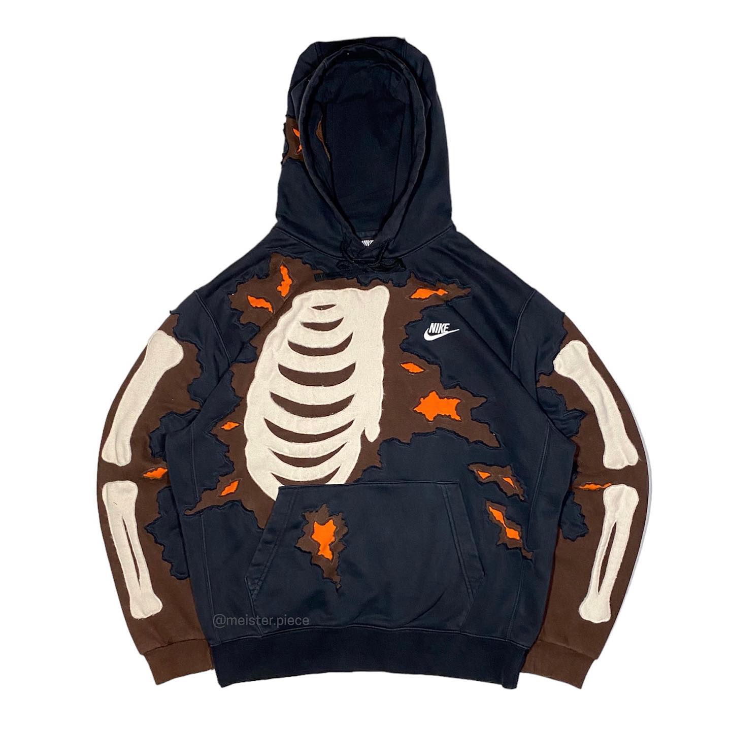 Reworked Nike Skeleton Scratch Hoodie Black/Brown/Orange