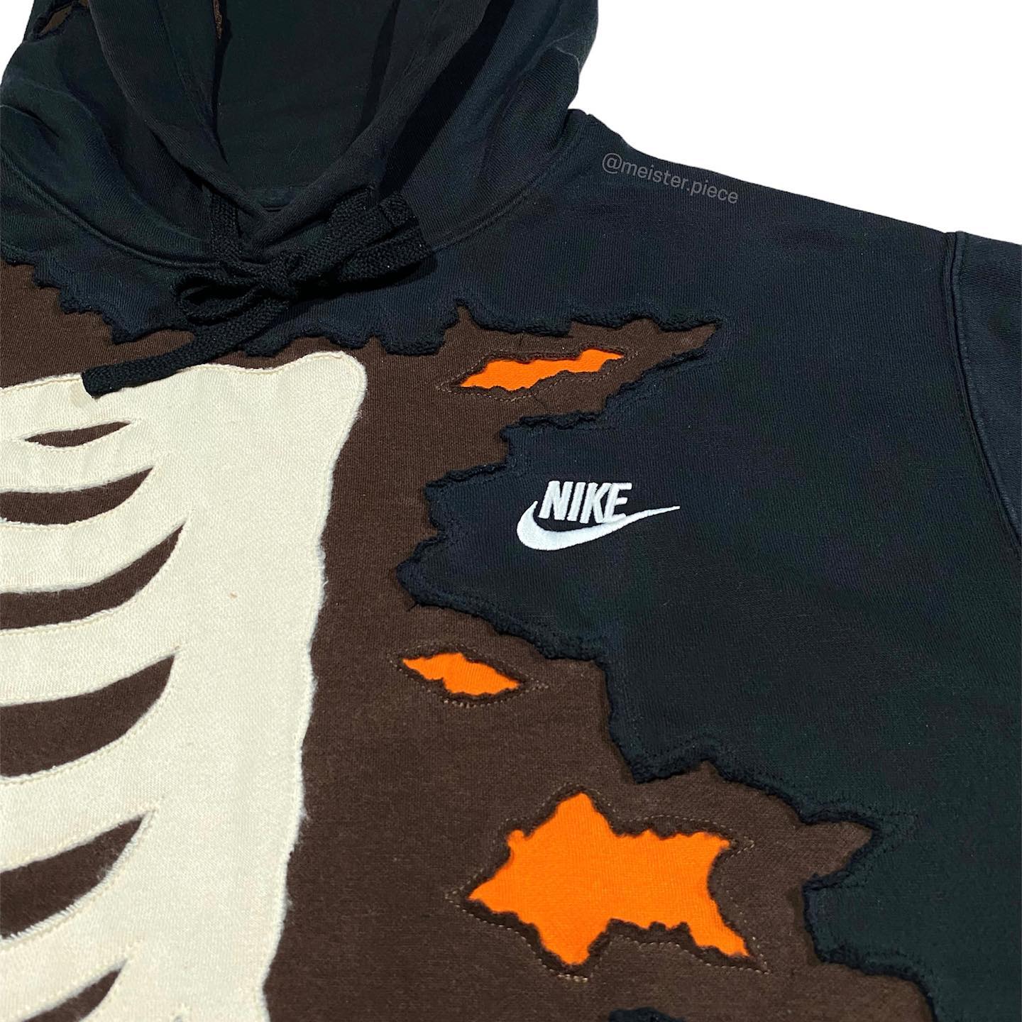 Reworked Nike Skeleton Scratch Hoodie Black/Brown/Orange