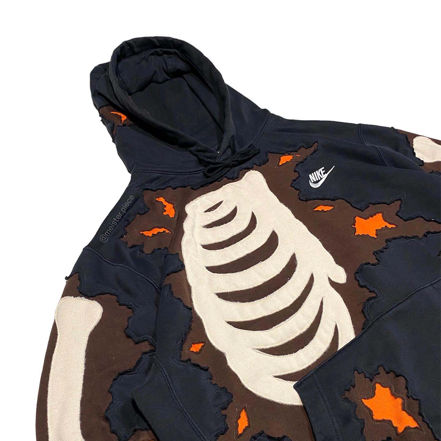 Reworked Nike Skeleton Scratch Hoodie Black/Brown/Orange