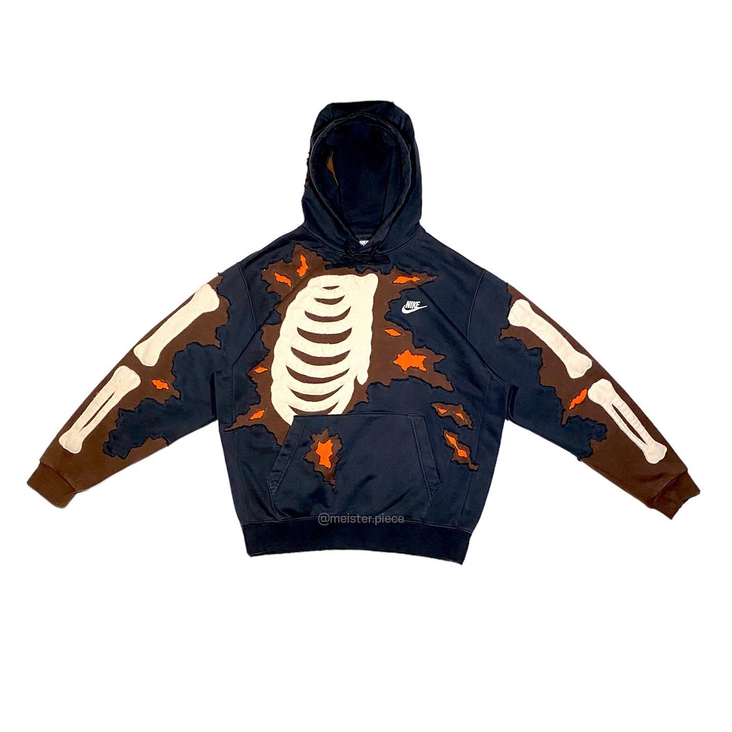 Reworked Nike Skeleton Scratch Hoodie Black/Brown/Orange