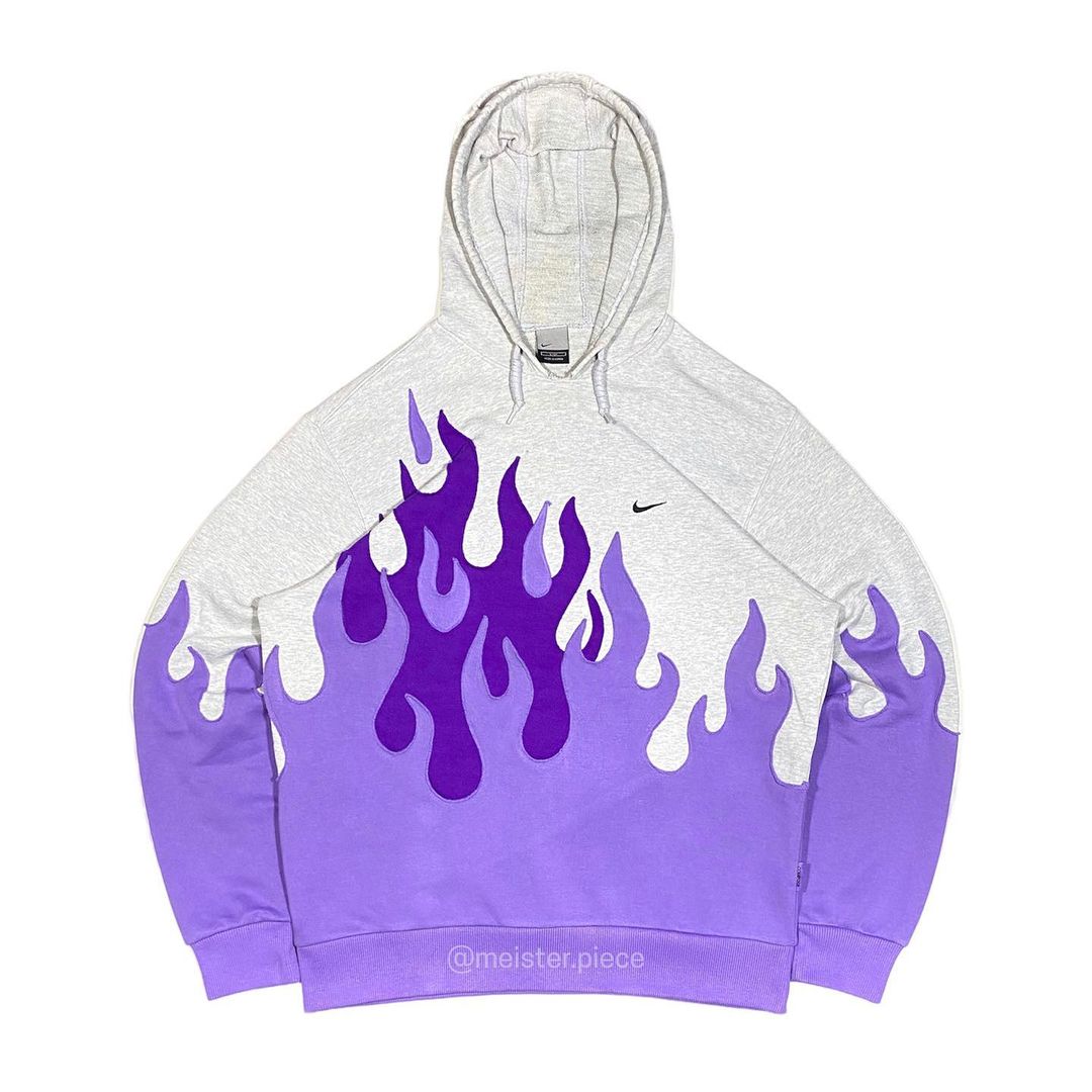 Reworked Nike Flames Hoodie Purple/White