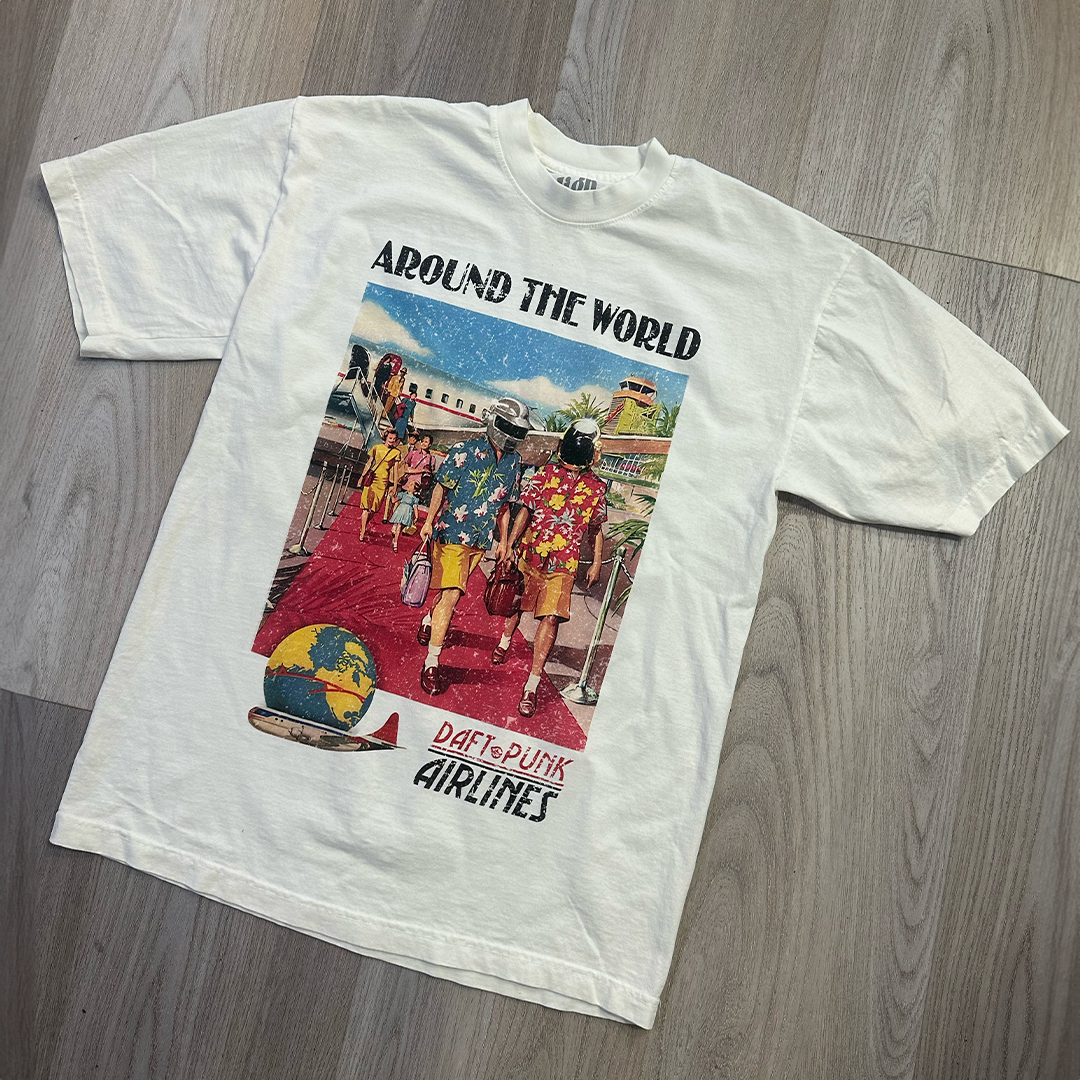 DAFT PUNK AROUND THE WORLD OFF WHITE HEAVY WEIGHT T-SHIRT