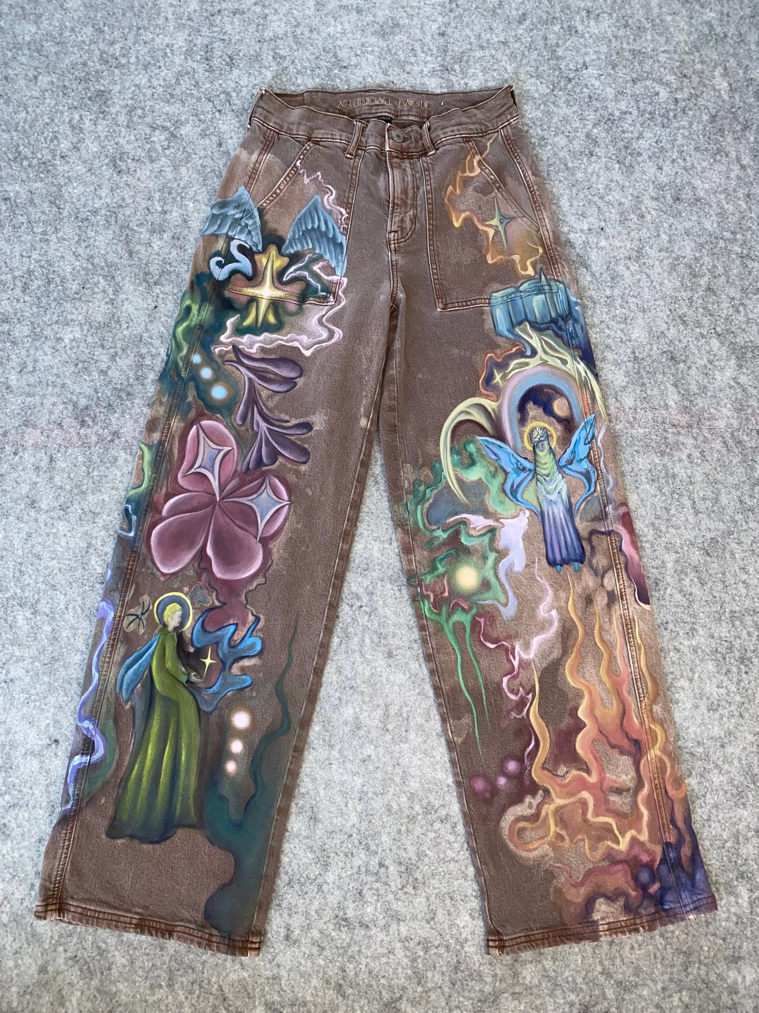 ‘Symbolic World’ Hand-Painted Unique Women's Stretchy Jeans