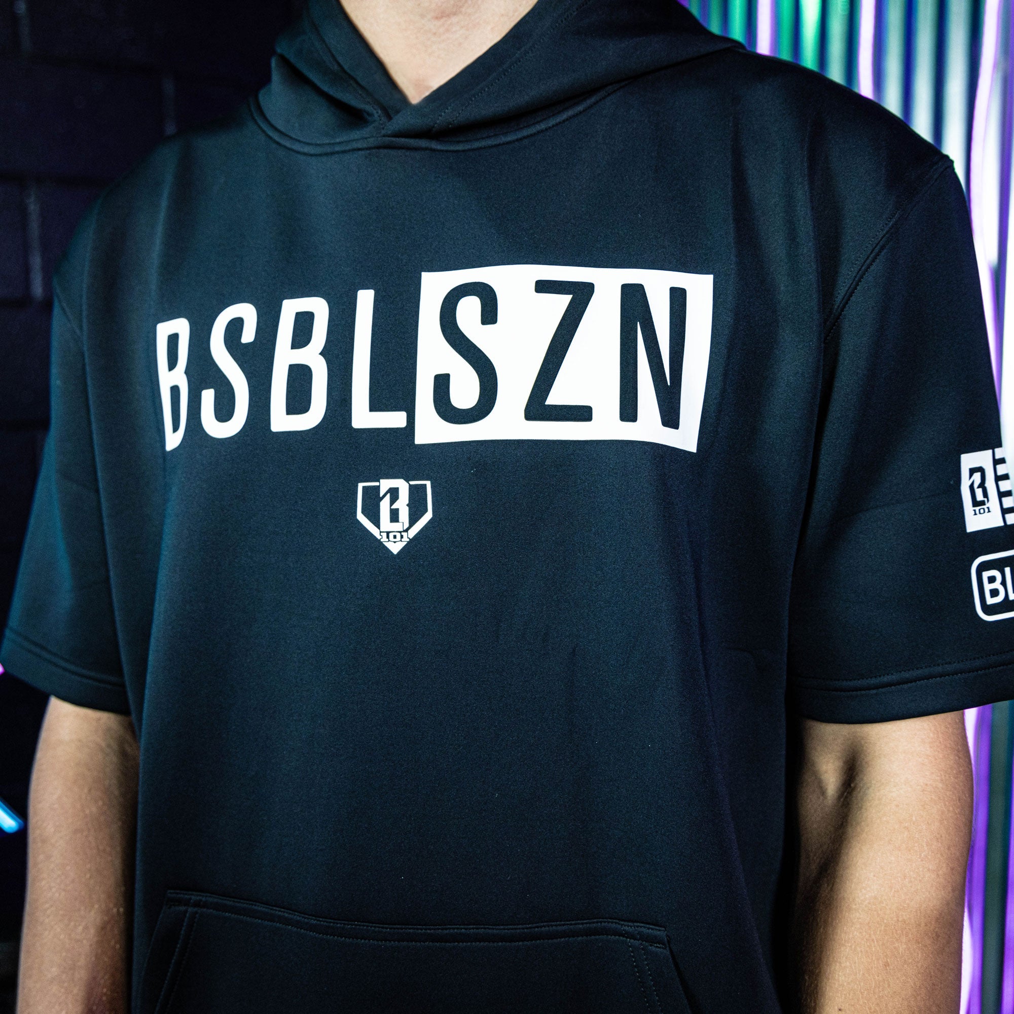 BSBL-SZN Youth Short Sleeve Hoodie V3 Black/White