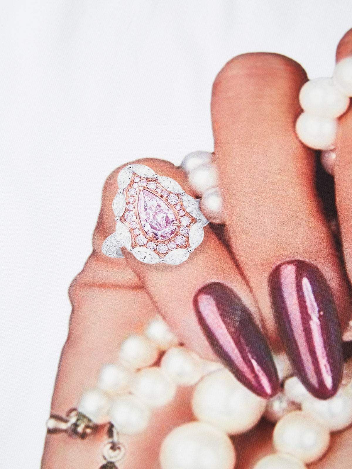 Pearl Necklace and Glossy Nail Print T-shirt