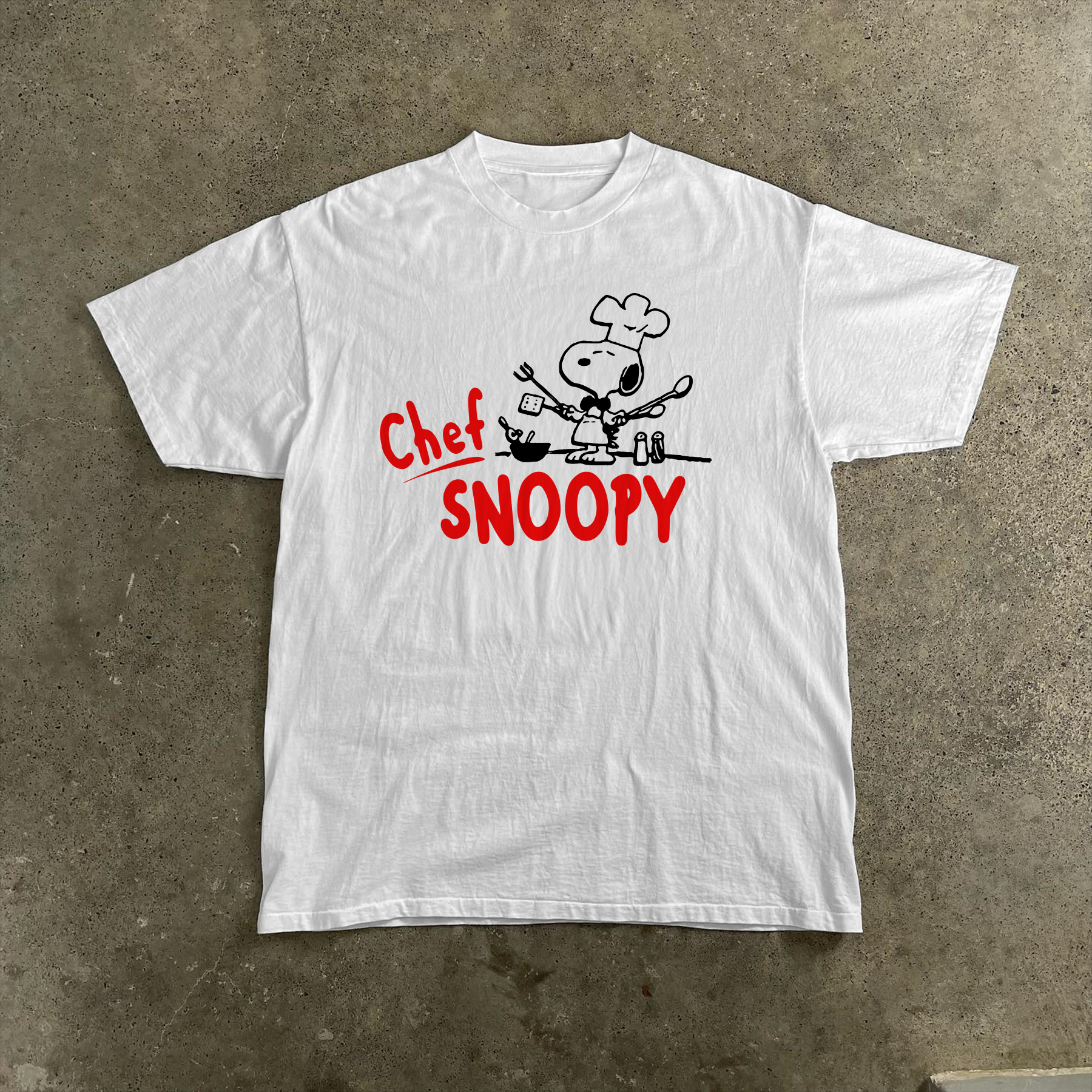 CHEF SNOOPY COOKING HEAVYWEIGHT WHITE T-SHIRT