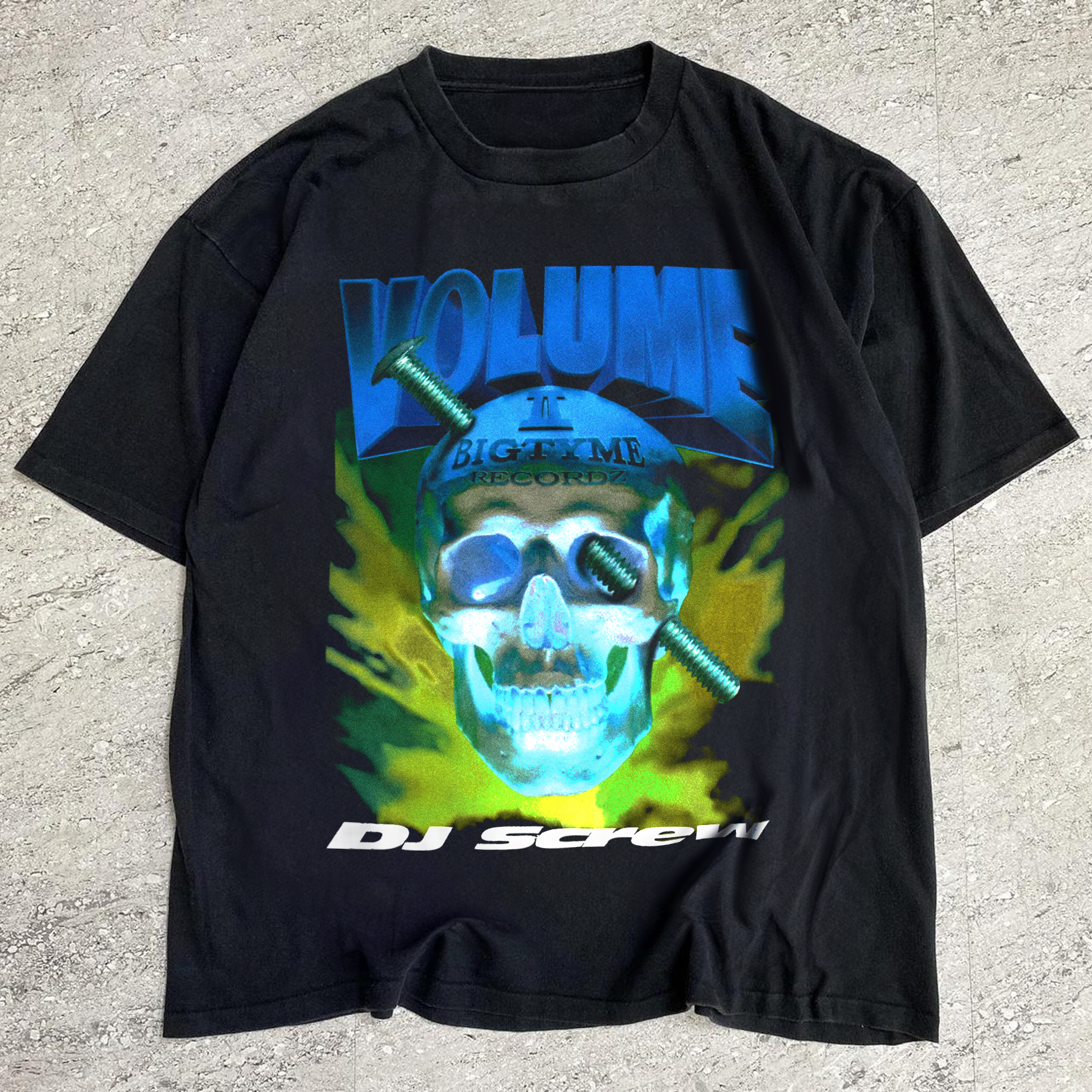 1995 DJ SCREW 'BIGTYME RECORDZ, VOL. II: ALL SCREWED UP' SKULL BLACK T-SHIRT