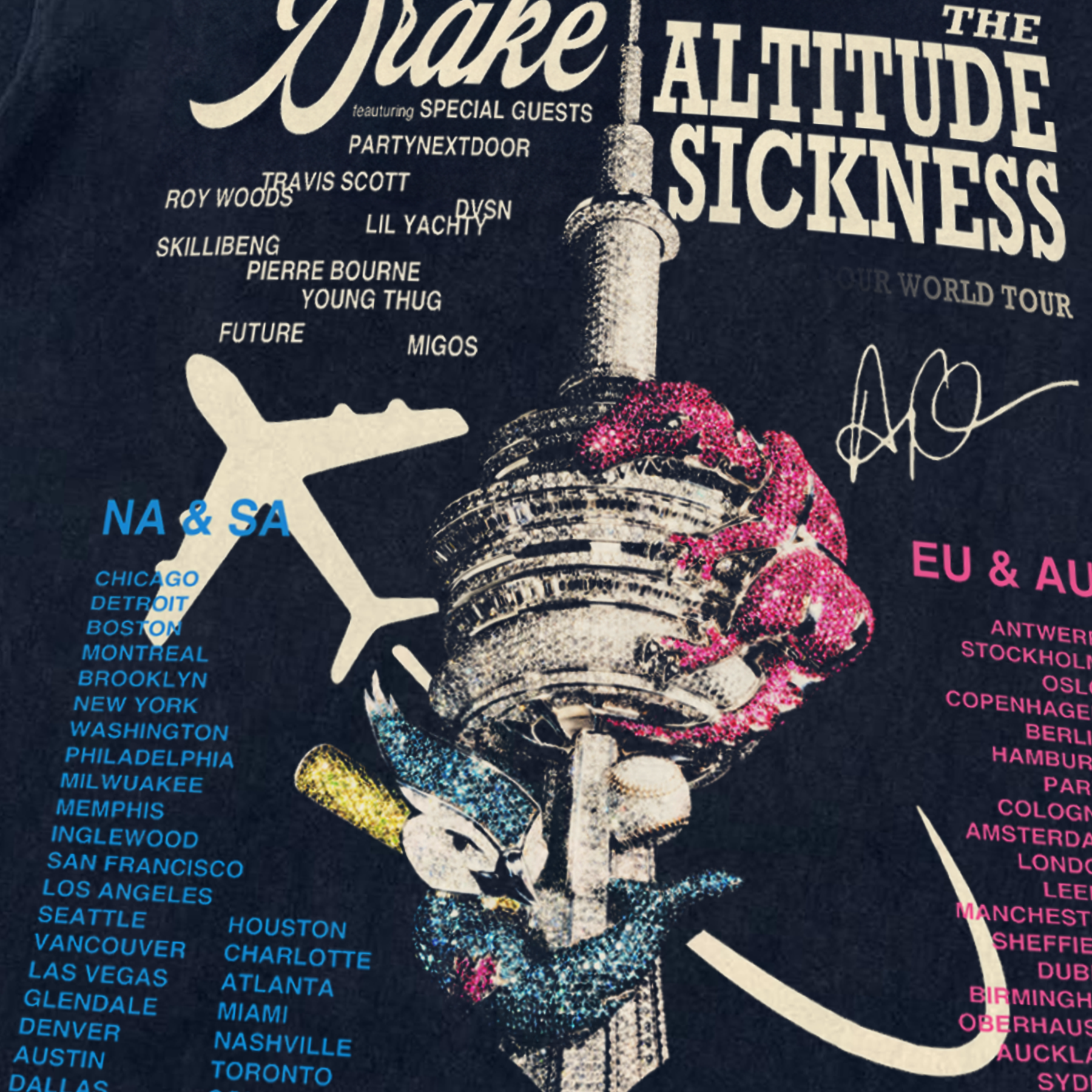 DRIZZY 'ALTITUDE SICKNESS TOUR' '22 MERCH HEAVYWEIGHT BLACK T-SHIRT