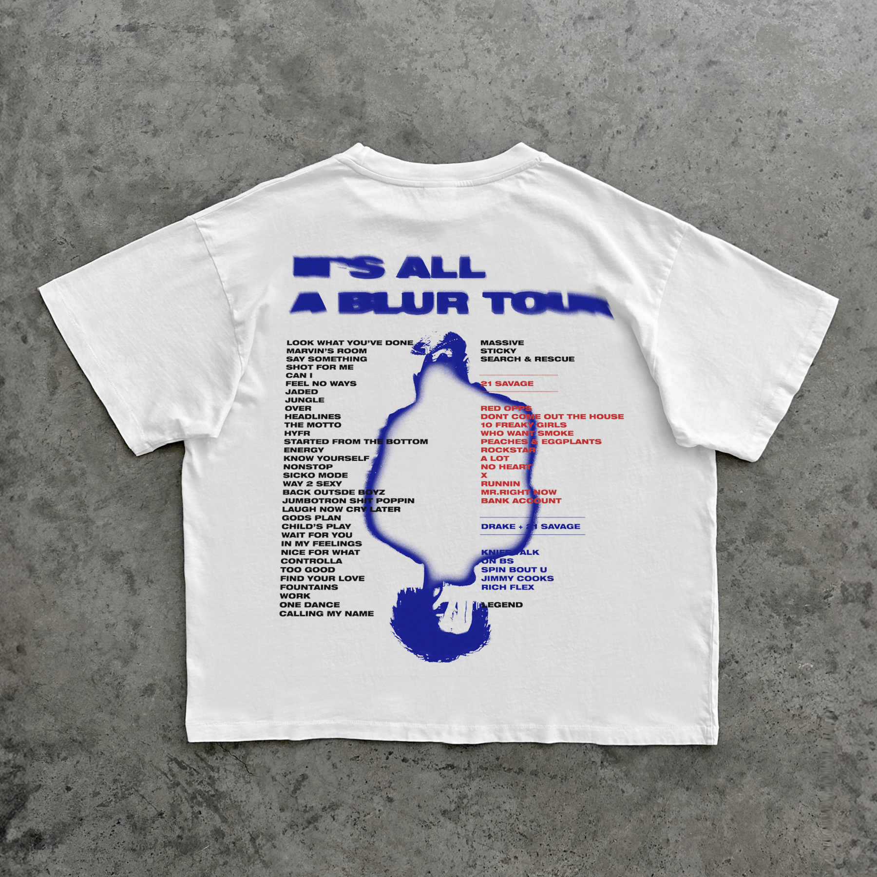 'IT'S ALL A BLUR' 21 SAVAGE TOUR '23 MERCH HEAVYWEIGHT WHITE T-SHIRT