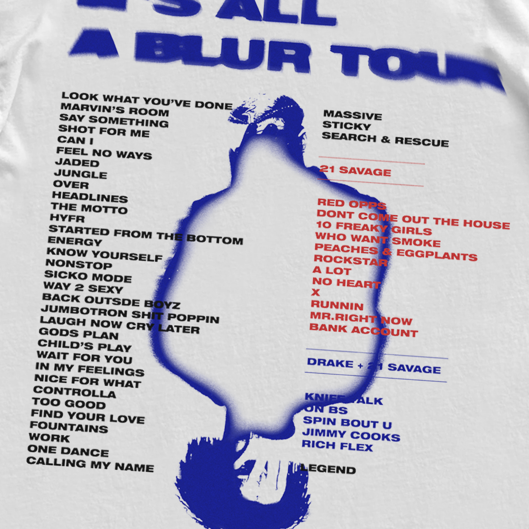 'IT'S ALL A BLUR' 21 SAVAGE TOUR '23 MERCH HEAVYWEIGHT WHITE T-SHIRT