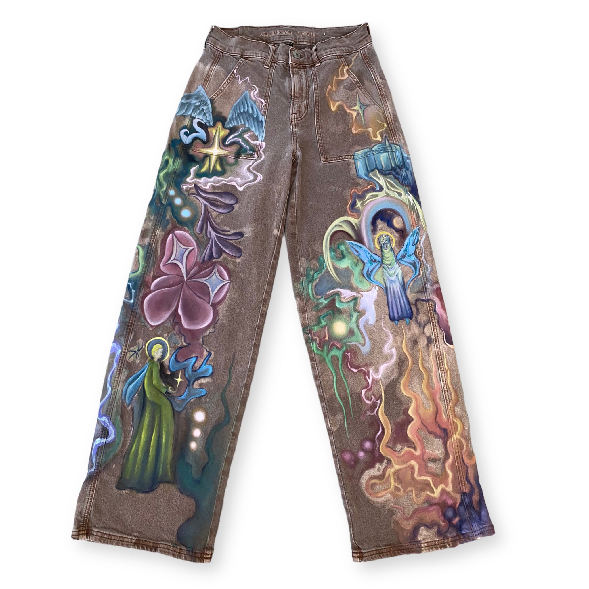 ‘Symbolic World’ Hand-Painted Unique Women's Stretchy Jeans