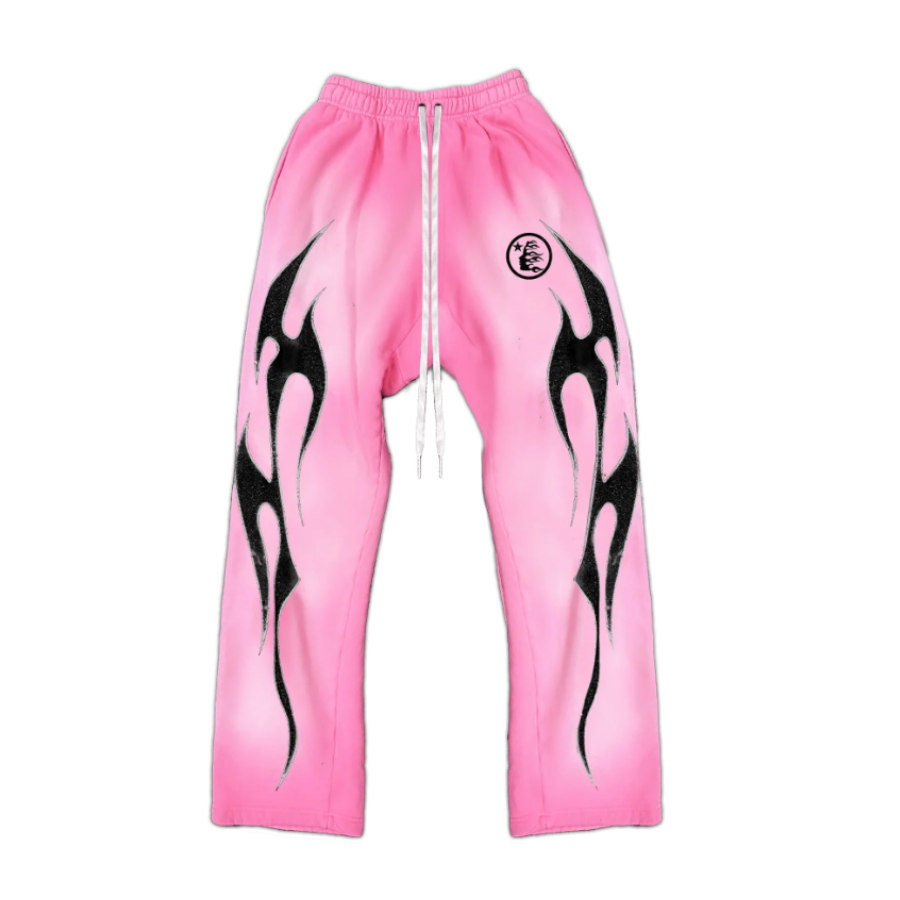 Flame Sweatpants Pink with Black Flame