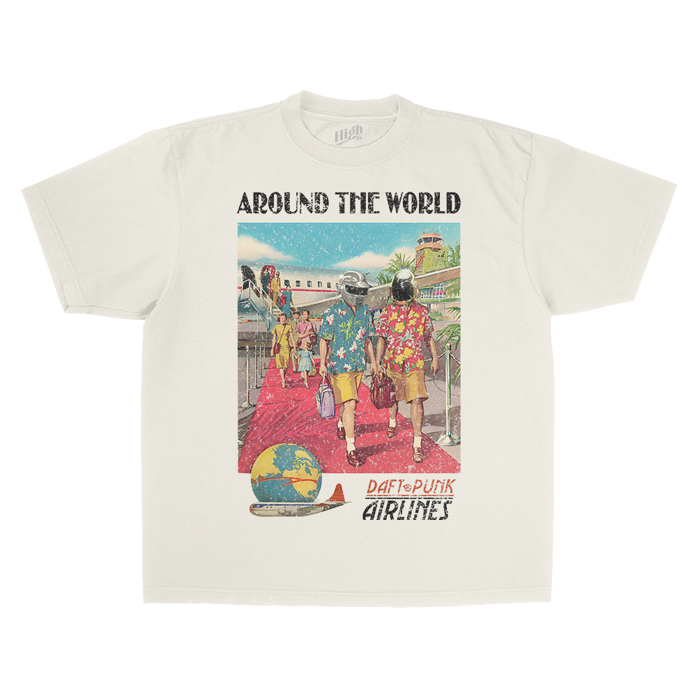 DAFT PUNK AROUND THE WORLD OFF WHITE HEAVY WEIGHT T-SHIRT