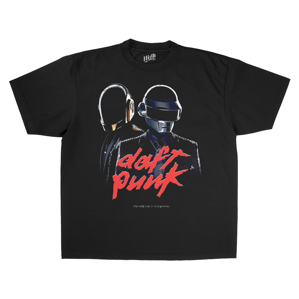 DAFT PUNK LOGO HEAVY WEIGHT BLACK T-SHIRT