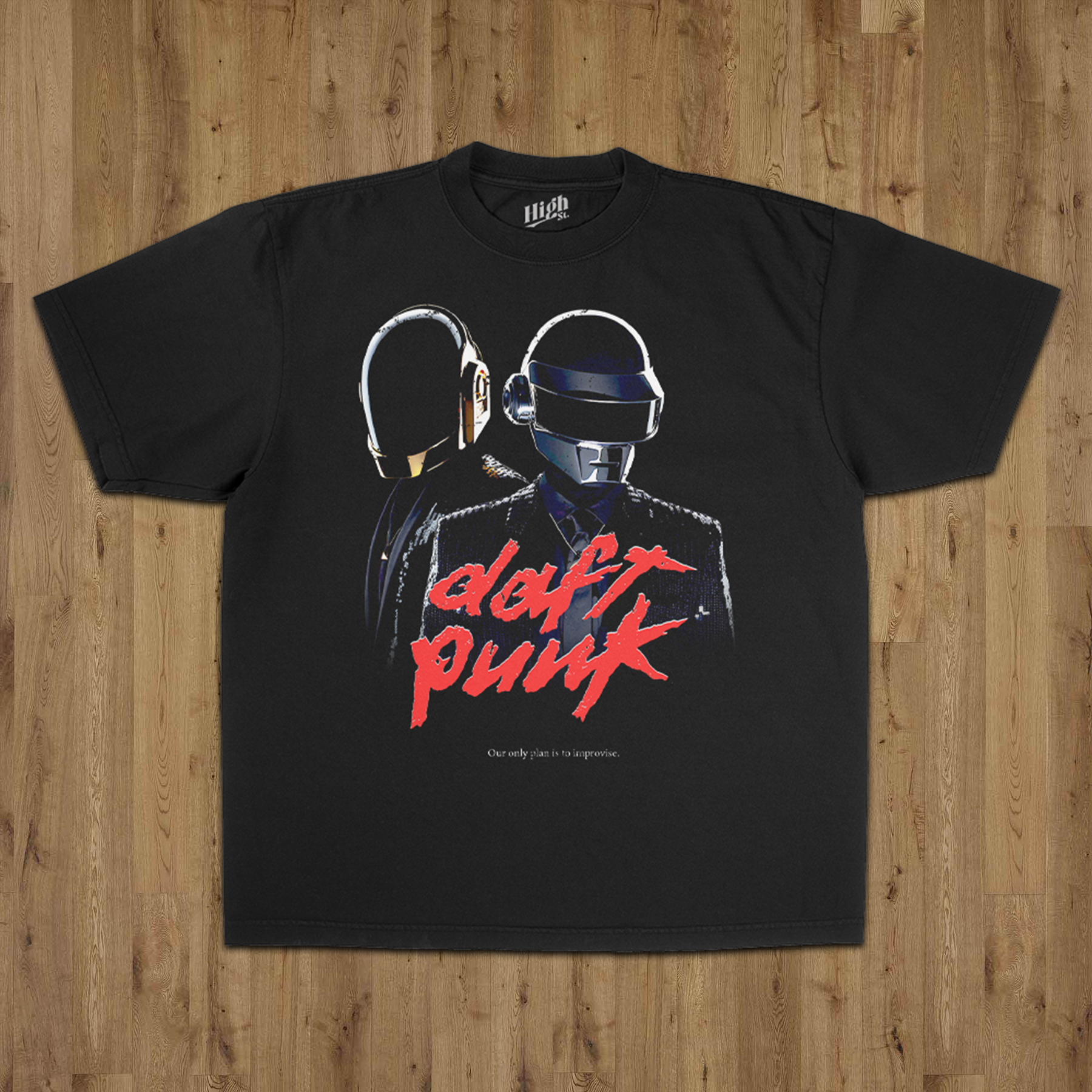 DAFT PUNK LOGO HEAVY WEIGHT BLACK T-SHIRT