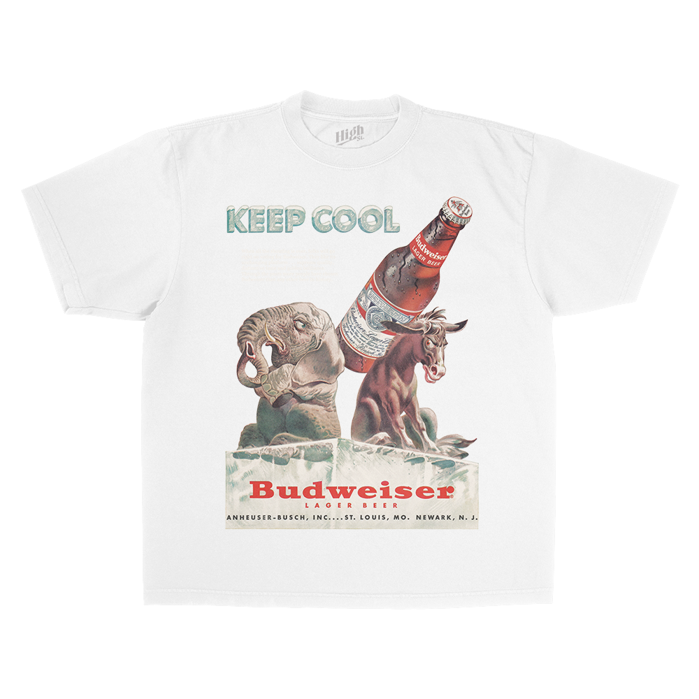 KEEP COOL W/ BUDWEISER HEAVY WEIGHT WHITE T-SHIRT