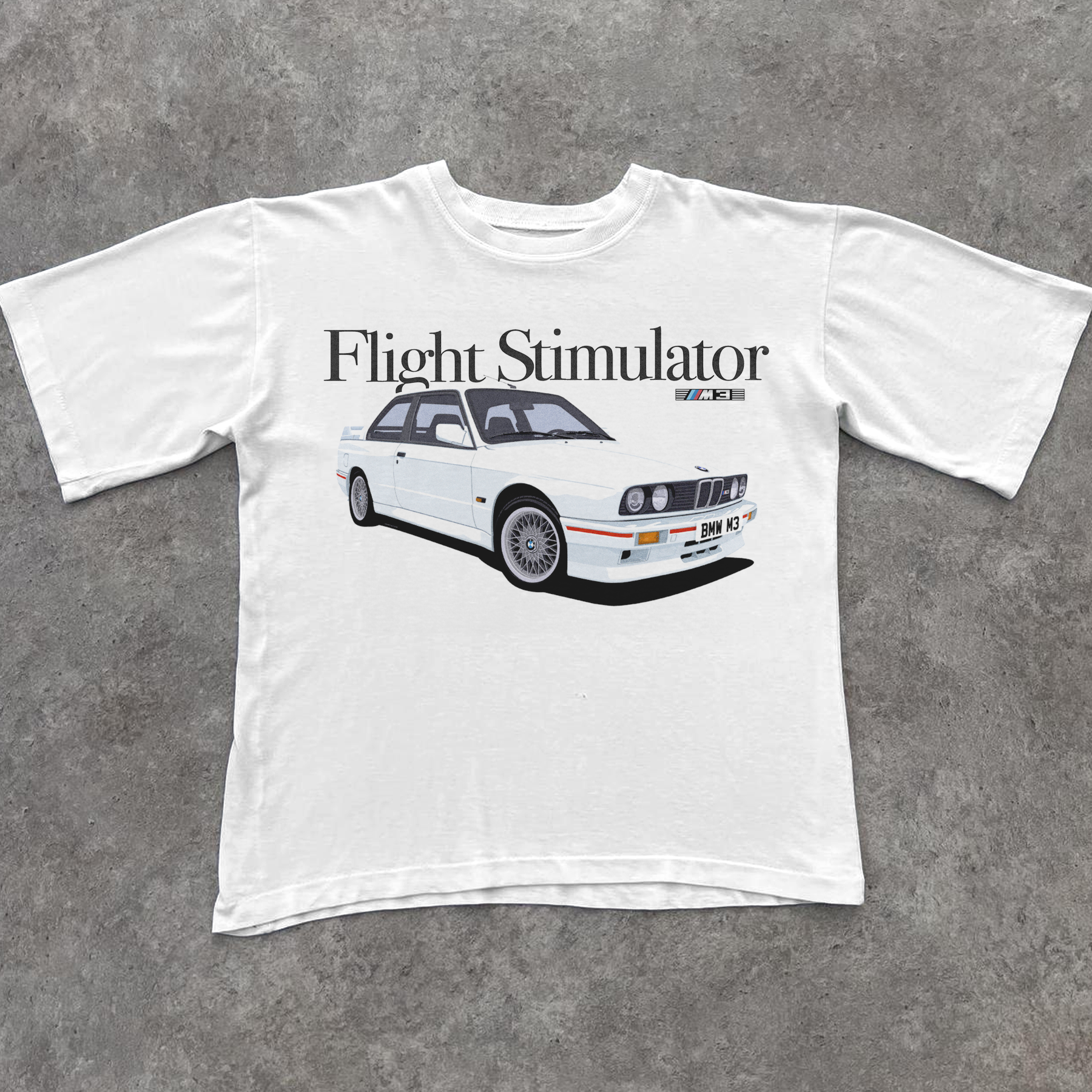 'FLIGHT STIMULATOR' M3 RACING HEAVY WEIGHT WHITE T-SHIRT