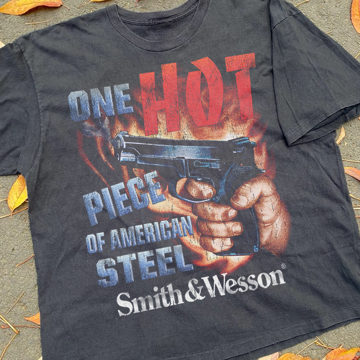 S&W - ONE HOT PIECE OF AMERICAN STEEL - BLACK HEAVYWEIGHT T-SHIRT